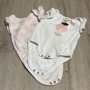 Rabbit + Bear Sweet Strawberry White and Pink Baby Bodysuits